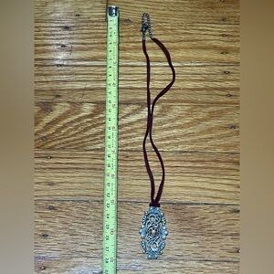 Bohemian Floral Pendant Necklace with Deep Burgundy Suede Cord